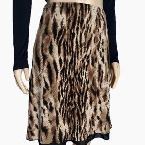 Leopard Print Midi Skirt with Sheer Hem